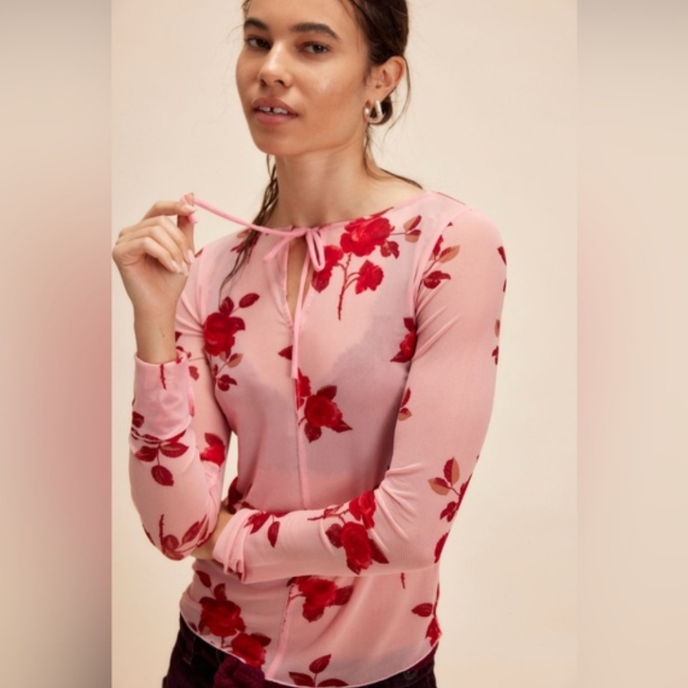 Free People Mesh Long Sleeve Top